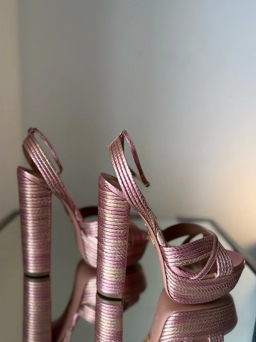 New Aquazzura Sundance Plateau Metallic Leather Sandals 38 $1,095